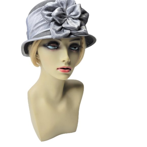 Grey Dress Hat Church Hat with Satin Flower Rosette One Size - Picture 4 of 15